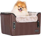 PETSFIT Car Seat for Dogs, Waterproof PU Leather Dog Car Seat for Small Dogs with Patent Safe Buckles, Clip-On Leash, Pet Travel Carrier Bed for Small Pets Up to 25lbs (Brown)