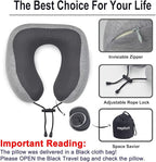 napfun Neck Pillow for Traveling, Upgraded Travel Neck Pillow for Airplane 100% Pure Memory Foam Travel Pillow for Flight Headrest Sleep, Portable Plane Accessories, Light Gray Kit
