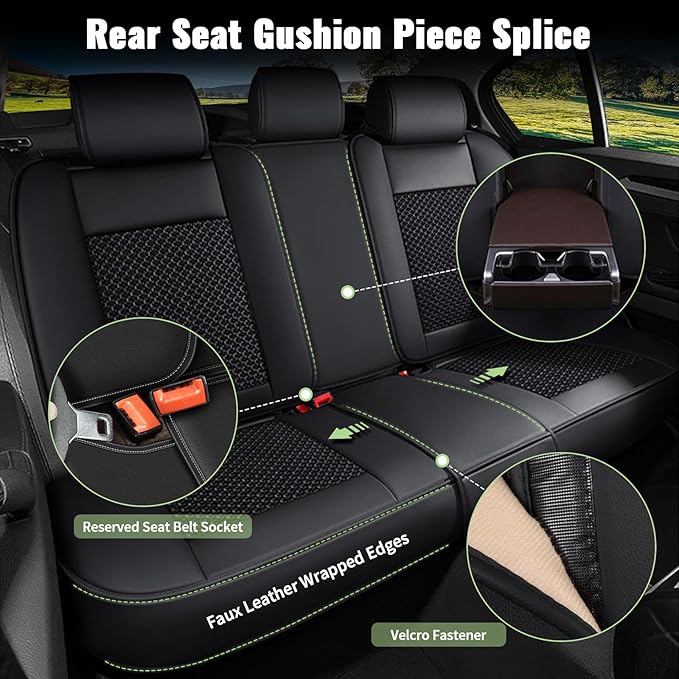 Car Seat Covers Full Set for Subaru Crosstrek 2016-2024 2025 2026, Breathable Cooling Ice Silk Leather Car Seat Covers, 5 Seats Vehicle Seat Protector Seat Cushion Auto Accessories (Black)
