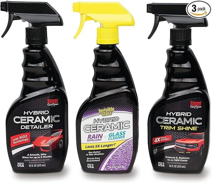 Stoner Car Care 99615 Hybrid Ceramic Kit – Complete Exterior Protection for Paint, Trim, and Glass with Ceramic Detailer, Trim Shine, and Rain Repellent – Long Lasting SiO₂ Shine – 3 Piece Set