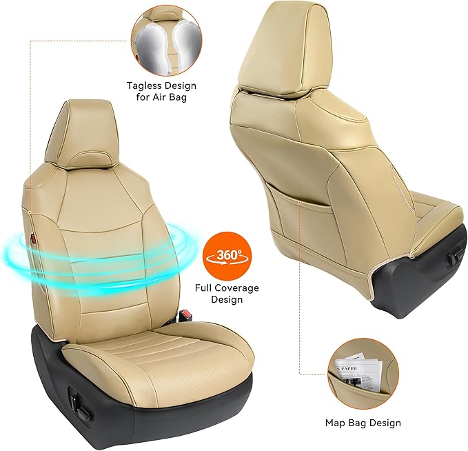 Custom Fit RAV4 Seat Cover for Toyota RAV4 2019 2020 2021 2022 2023 2024 2025 LE,XLE,Limited,XLE Premium,Faux Leather,2-Row Full Set,(Beige)