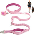 Spark Paws Handsfree Dog Leash – Shock Absorbing Waist Bungee Lead for Running, Car Seatbelt Clip & Poop Bag Set, Heavy Duty Tactical Lead for Medium, Large & X-Large Breeds - Pink