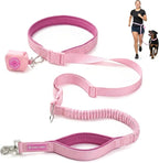 Spark Paws Handsfree Dog Leash – Shock Absorbing Waist Bungee Lead for Running, Car Seatbelt Clip & Poop Bag Set, Heavy Duty Tactical Lead for Medium, Large & X-Large Breeds - Pink