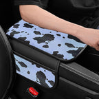 Cow Print Car Center Console Cover PVC Leather Armrest Cushion with 2 Storage Bags Universal Car Armrest Seat Box Pad Car Interior Accessories Protector for Women Men (Blue Black)