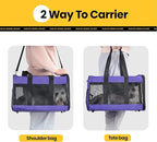Dog Carrier Soft Sided, Large Cat Carrier with Inner Safety Leash, Pet Transport Carrier for Large Cats and Medium Dogs up to 20 Lbs, Collapsible Travel Puppy Carrier Bag -Purple L