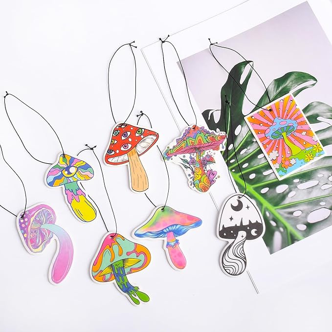 GTOTd Mushroom Refreshing Ice Car Air Freshener Card（8Pack）Mushroom Decor Christmas Ornament Stocking Stuffer Car Accessories Hippie Gifts Merch Pendant Room for Hanging Rearview Household