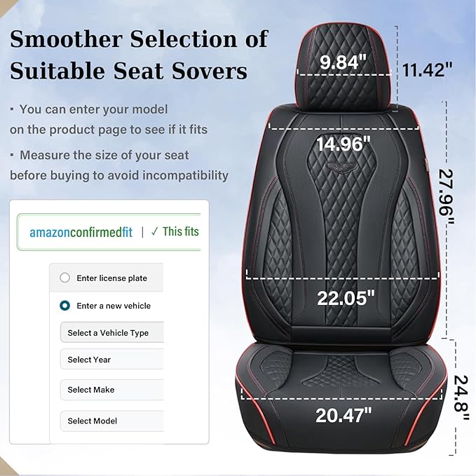 Coverado Seat Covers, Car Seat Covers Front Seats, Black Car Seat Cover, Waterproof Automotive Seat Covers, Seat Cushion, Front Car Seat Covers Leatherette Car Seat Protector Universal Fit Most Cars