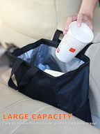 Ginsco New Leak-Proof Travel Car Trash Bag, 3.5 Gallons Large Capacity Hanging Car Trash Can with Hook and Loop Lid and Handle, Multipurpose Trash Bin with Storage Pockets for SUV RV Camping (Black)