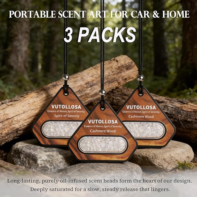 3 Pack Car Air Freshener & Car Deodorizer, Cashmere Wood Scented - Long Lasting Hanging Car Air Fresheners for Women & Men, Car Accessories by VUTOLLOSA