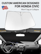 Proadsy 2026 Upgrade Windshield Sun Shade Custom Fit 2012-2015 Civic Foldable Front Sunshade Protector Sun Visor Blocks UV Rays Keep Car Cooler