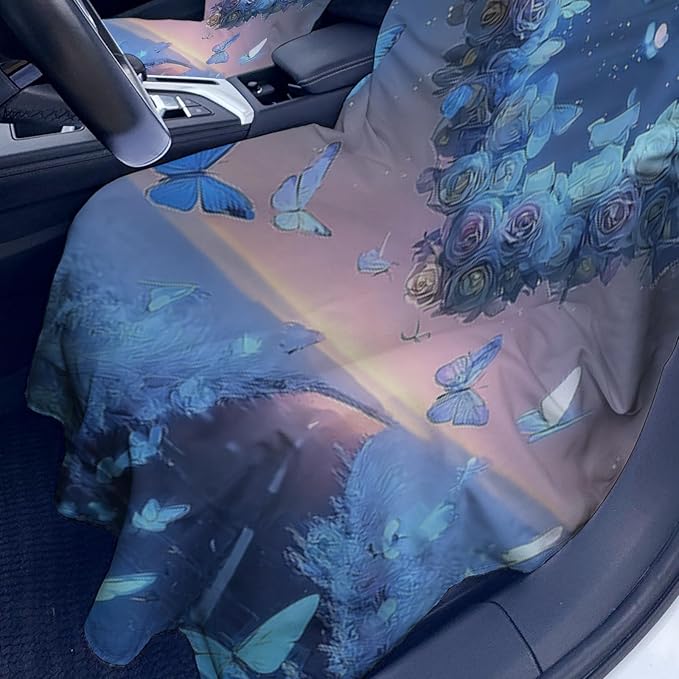 1 Pack Car Towel Seat Covers with Storage Bag, Multifunctional Towel for Gym Outdoor Sport, Picnic, Beach, Pet Dog Travel,Non-Slip Washable Car Seat Protector (Blue Heart)