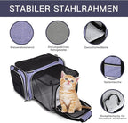 BAGLHER Expandable Cat Carrier with Travel Litter Box, Pet Travel 5 Sides Open Doors 3 Sides, Leak-Proof and Collapsible, for Car, Airplane Trip, Purple