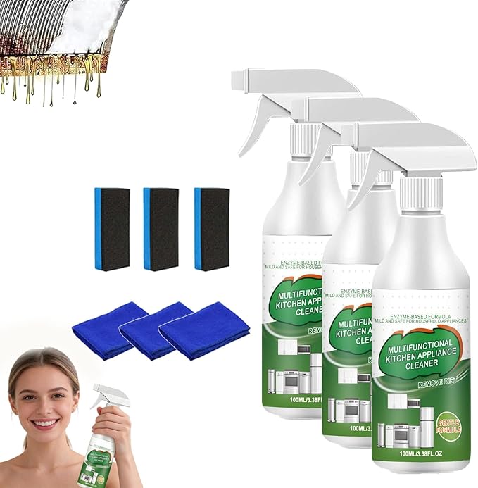 Multi-Purpose Enzyme Foam Cleaner, Powerful Kitchen Appliance Cleaner Spray, All Purpose Degreaser Cleaner Heavy Duty, Natural Enzyme Formula For Household Appliances, Car Interior, Upholstery (3PC)