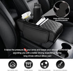 Priprilod Car Center Console Armrest Pillow, Leather Memory Foam Car Armrest Cushion with Cup Holder & Phone Holder, Universal Armrest Storage Box Protector for Most Vehicles, Car Accessories (Black)