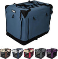 EliteField 4-Door Folding Soft Dog Crate with Curtains, Carrying Bag and Fleece Bed (2 Year Warranty), Indoor & Outdoor Pet Home (42" L x 28" W x 32" H, Blue Gray+4 Door Curtains)