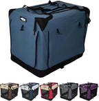 EliteField 4-Door Folding Soft Dog Crate with Curtains, Carrying Bag and Fleece Bed (2 Year Warranty), Indoor & Outdoor Pet Home (42" L x 28" W x 32" H, Blue Gray+4 Door Curtains)