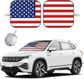 Ziciner 2 PCS Car Windshield Sun Shade, Auto Sun Heat and UV Rays Blocker, 28"×31" Foldable Automotive Front Window Sunshade Protector, Universal Vehicle Interior Accessories (Red Flag-M)