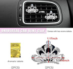 Augeny 2PCS Bling Car Air Vent Clips, Crystal Rhinestone Crown Air Freshener Outlet Diffuser Clip, Auto Air Conditioning Clip Charm for Women Girls, Interior Decor Car Accessories (White)