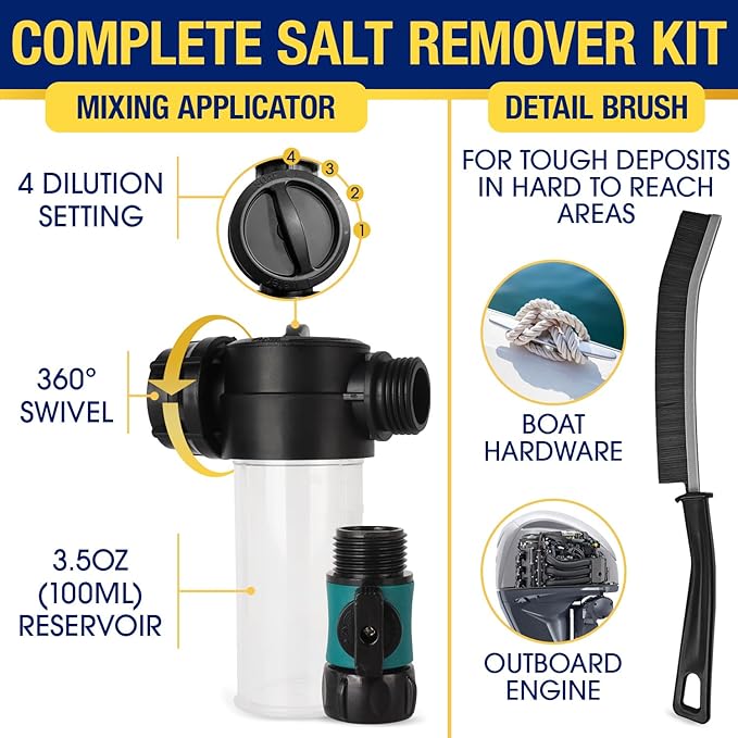 Concentrated Salt Remover Flush Kit + Corrosion Protection – Made in USA | Salt Cleaner Ideal for Boats, Cars, Marine Engine & Outboard Motor Flush, Washes Salt Away from Vehicles, & Trailers | 32 oz