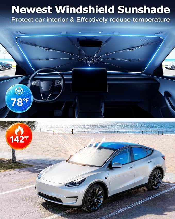 DMJN Umbrella Windshield Sun Shade for Toyota Tacoma, Car Sunshade for Front Windshield [Nano Ice-Crystal Coatings] UPF50+ Heat & UV Block, Protect Interior & Keep Cooler