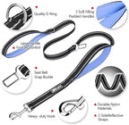 PoyPet 5 Feet Dog Leash - 3M Reflective - 2 Cushioned Handles - Functional Car Seat Belt(Light Blue)