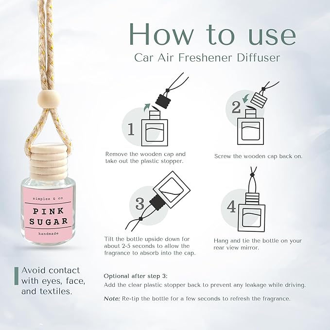 Simplee & Co Pink Sugar, 2 Pack Car Air Hanging Essential Oil Diffuser, Aromatherapy Vehicle Diffuser, Long Lasting by Simplee & Co