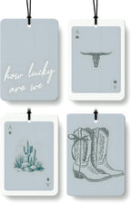 Boho Gray Western Car Air Freshener 4 Pcs, Preppy Cowgirl Cow Skull Cactus Ace Card Hanging Air Freshener for Cars Closet Drawer Books, Cute Western Car Accessories Mirror Decor for Women