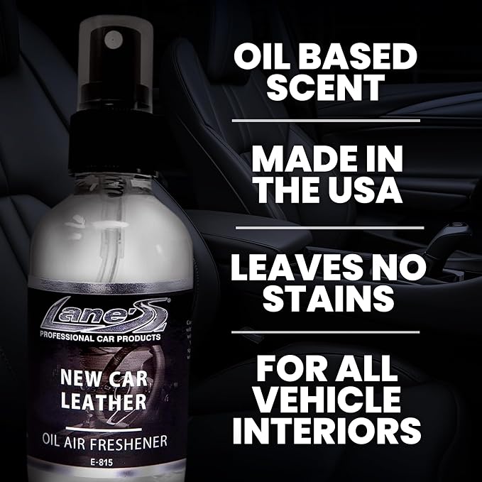 LANE’S Premium Car Air Freshener "New Car Leather" - 4oz Oil-Based, Long-Lasting Auto Scent Spray - Food, Pet, Odor Smell Deodorizer for Cars, Trucks, SUVs' Interior Leather, Carpet, Upholstery