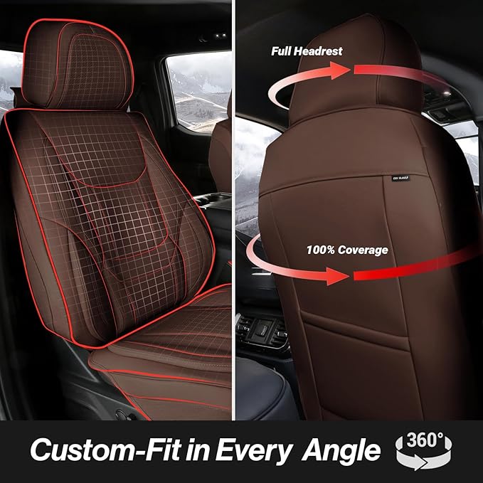 Coverland Custom Fit Car Seat Covers for SUV Compatible with [CR-V, Forester, Bronco, Escape, Santa Fe, Compass] Premium Waterproof Non-Slip Interior Seat Protector [Front Dark Brown- Size Chart A11]