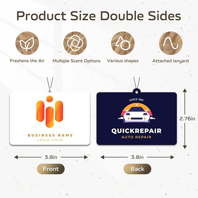 HINFKA 10-1000 Pcs Custom Air Fresheners with Picture – Personalized Double-Sided Car Freshener with Logo or Photo, Bulk Customized Gifts for Business Events and Branding (Horizontal, Personalized)