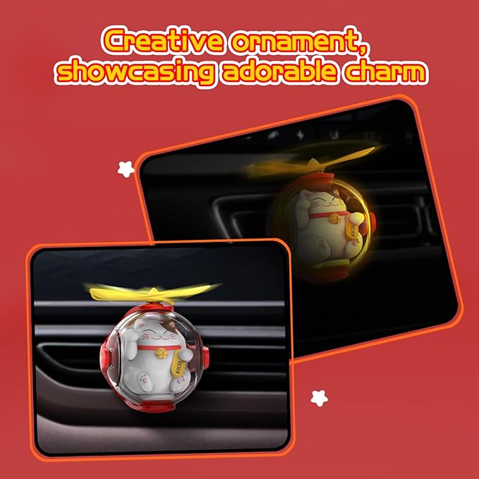 Lucky Cat Car Air Freshener with 6-Color Auto Light Up & 4 Scented Pads – Subtle Fragrance, Decorative Auto Accessories, Cute Mother's Day and Father's Day Small Gifts