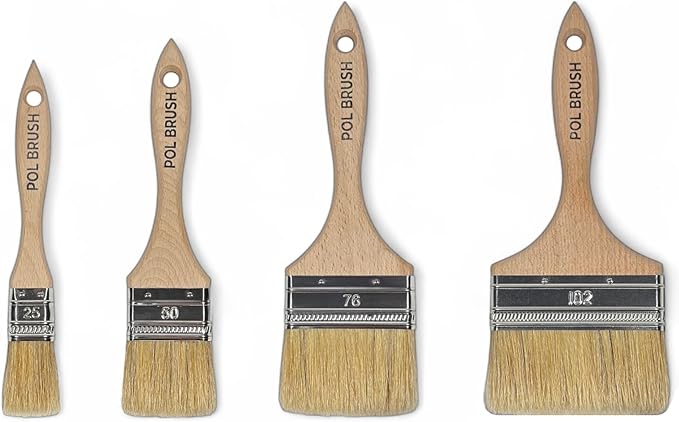 Set of 4 1, 2, 3, 4 Inch Flat Paint Brushes - High European Quality - Natural Bristles - for Home, Wood, Walls, Art, Trim & Furniture - for Acrylic, Oil, Stain, Chalk & Latex Paints