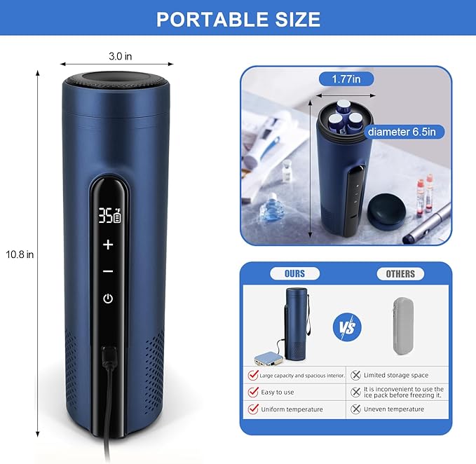 Electric Insulin Pen Cooler Travel Case for 3-4 pens Medication Cooler for Travel Diabetes Bags Insulated Adjustable Temperature Control (No Battery)