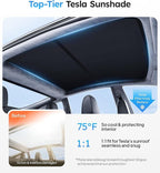 Wigoo Tesla Model S Sunshade Roof [Never Sag, Nano Ice-Crystal Coatings] 3-Gen Heat Insulation Glass Roof Sun Shade, Accessories for Tesla Model S 2020~2026, Tesla Interior Black
