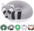 H HOMEWINS Travel Pillow for Kids,Cute Animal Neck Pillow for Boys Girls,Soft Neck Head Chin Support Pillow,Travel Accessories for Airplane, Car, Train,Recline(Raccoon)
