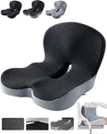 Orthopedic Cushion, Ergonomic Orthopedic Cushion for Tailbone Pain Relief, with Memory Foam, Car Seat Cushion with Waist Support, Non-Slip, Breathable, Washable Cover (Black-Gray)