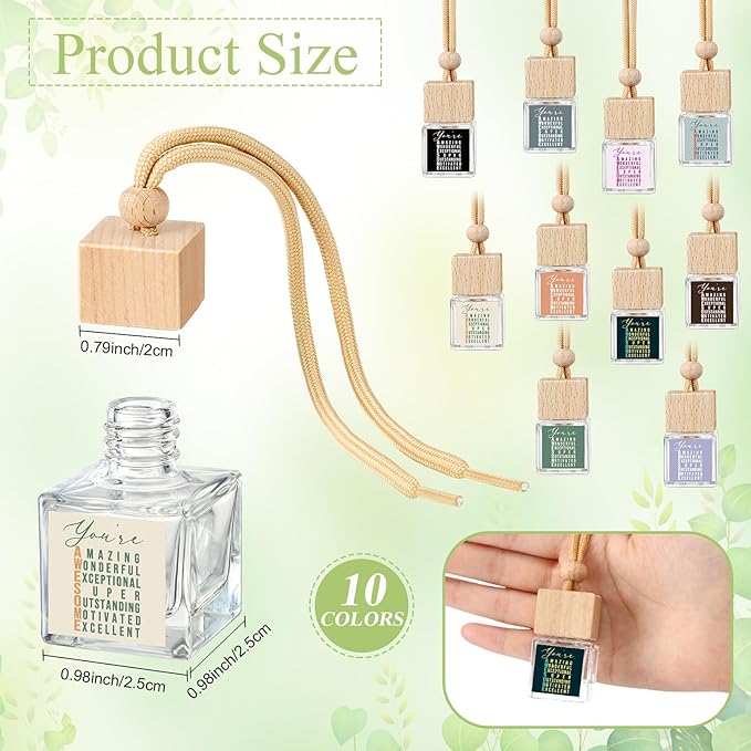 10 Pcs Employee Appreciation Gift Bulk 8ml Car Air Freshener Diffuser No Liquid Hanging Car Empty Glass Oil Diffuser Thank You Gifts for Coworker Social Worker