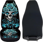 Halloween Skull Rose Car Front Seat Covers Breathable Car Seat Cover Stretch Polyester Fabric Cover Non Slip Fashion Auto Interior Universal for Cars Truck SUV Van