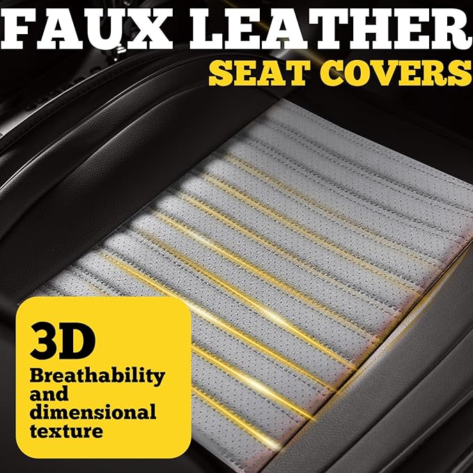 LINGVIDO Full Set Car Seat Covers, Faux Nappa Leather, Airbag Compatible and Waterproof Protectors for Sedans SUVs, Breathable Interior for Active Families, Pets, and Commuters (5 Seats, Black/Gray)