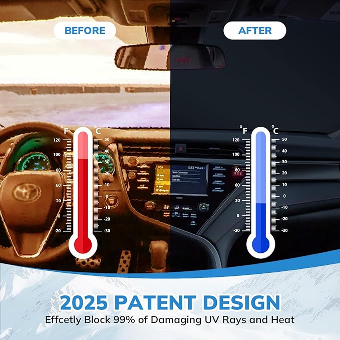 Windshield Sun Shade Original American Flag USA Patriotic Design - Folding Car Front Window Sunshade for Cars SUV Trucks, Max UV Blocking and Keep The Vehicle Cool