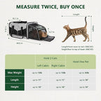 Expandable Cat Carrier for 2 Cats, Double Compartment Large Pet Carrier for Long Distance Car Travel, Includes 2 Portable Litter Boxes, Foldable Multi-Cat Travel for Road Trips & Camping, Gray