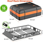 Roof Rack Carrier Basket 51" X 36" X 5" Universal Rooftop Cargo Basket - 200LB Capacity with 15 Cu.Ft Waterproof Bag, Heavy Duty Roof Rack for SUV/Truck/Van Cargo Carrier, Corrosion-Resistant Steel
