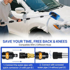 64'' Car Wash Brush with Long Handle, RV Flow-Through Wash Brush with Adjustable Handle, Anti-Scratch Plus Size Soft Car Wash Brush Mop with Hose Attachment Car Wash Kit for SUV RV Truck Boat