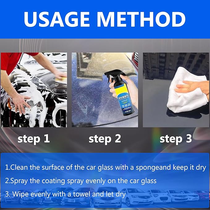 Car Coating Spray,Quick Effect Coating Agent,Quickly Coat Car Wax,Car Scratch Wax Polish Spray Waterless Wash, Oil Film Emulsion Glass Cleaner (1PC+Sponge+Cloth)