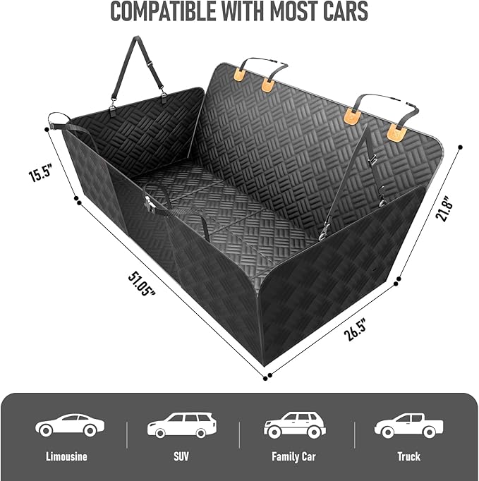 PROZAR Dog Car Seat Cover for Pets, Waterproof Hard Bottom Back Dog Hammock, Anti-Scratch Nonslip Back Seat Covers for Cars/SUVs/Mid-Size Truck