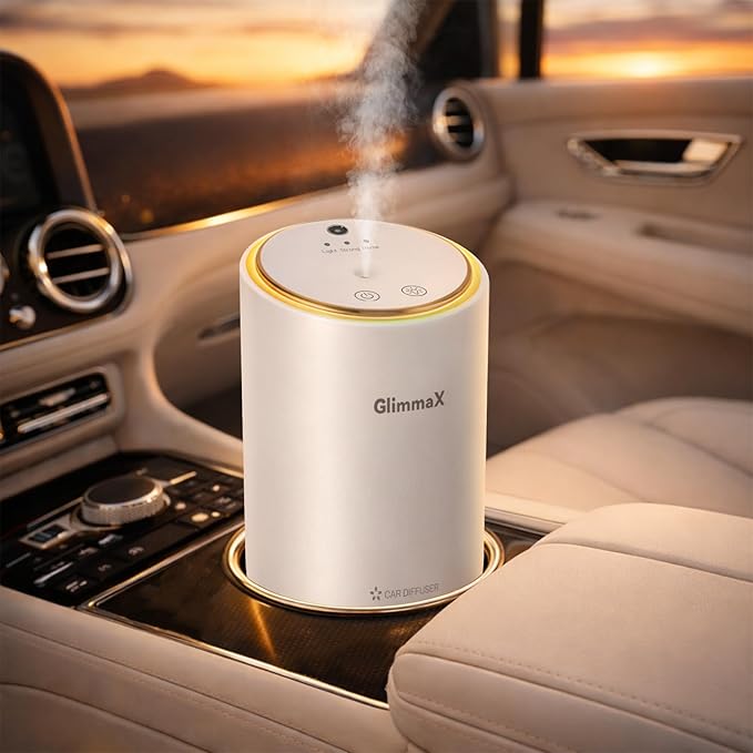 Smart Car Air Fresheners, New Smell Experience by Ultrasonic Mist, Auto On/Off, Natural Fragrance, 3 Adjustable Rechargeable Aroma Diffuser with Built-in Battery, Long Lasting Premium Scent