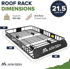 ARKSEN 64" x 39" x 6" Roof Rack Cargo Basket with Extension, Waterproof Bag, Net & Ratchet Straps, 150 lb Heavy-Duty Steel Rooftop Carrier, Fits Crossbars up to 1.38" Thick, for SUV & Pickup Truck