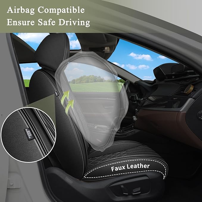 Car Seat Covers Front Pair for Honda Civic 2003-2015 & 2020-2025 2026: Breathable Perforated Leather Seat Cover (Black)