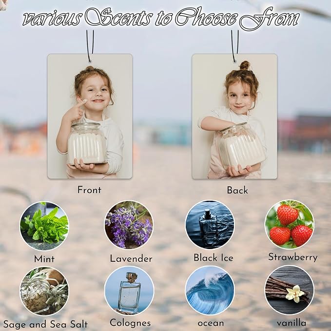 Custom Air Freshener for Car - Personalized car Air Freshener, Double Sided Print Photo/Logo With Scents Freshener, Smell Fresheners With Picture for Wardrobe, Bathroom, Car Hanging Decorate