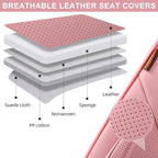 Pink Car Seat Covers Front Pair, Breathable Leather Automotive Front Seat Covers & Headrest for Comfortable Driving, Universal Auto Interior Fit for Most Kinds of Vehicles